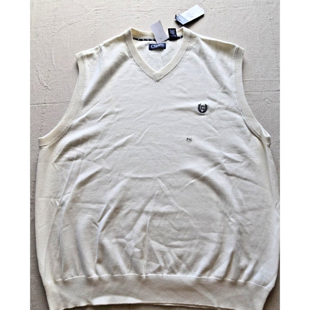 NWT Chaps Sweater Vest Mens XXL Ivory 100% Cotton V Neck Pullover